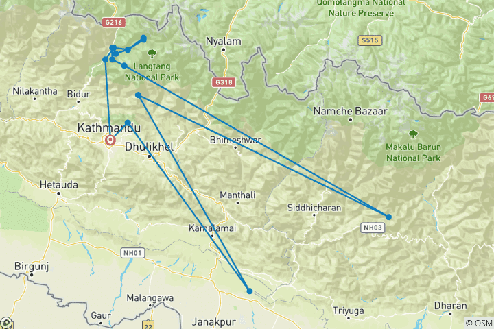 Map of 14 days Langtang Circuit Trek