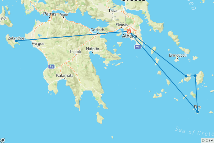Map of Zakynthos & 3 Aegean Islands Tour - 10 Days - Standard