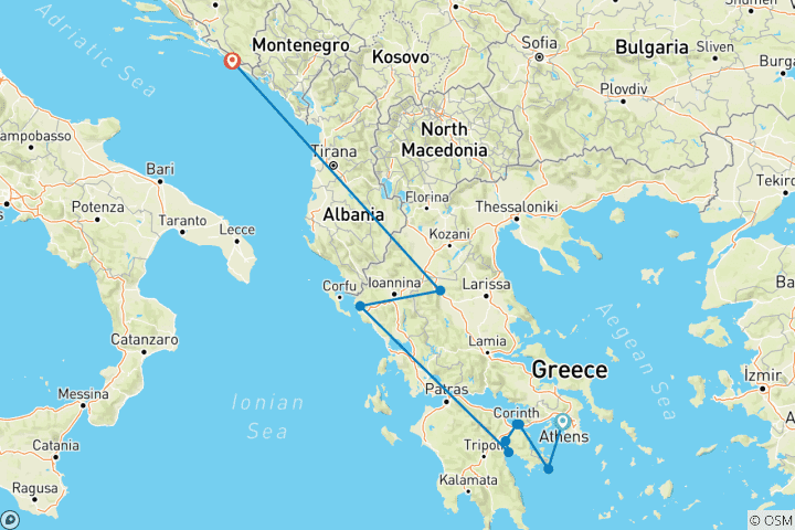 Kaart van Van het beroemde Athene naar Dubrovnik, de