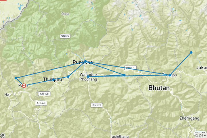 Kaart van Bhutan - reispakket