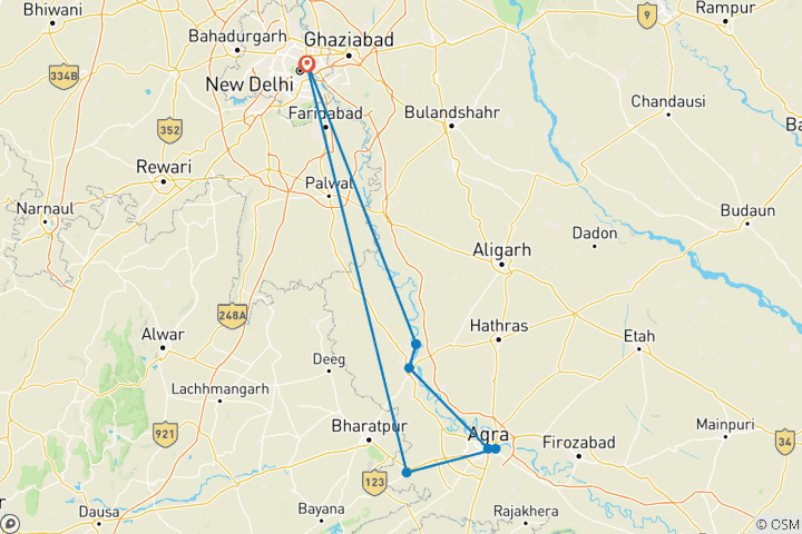 Carte du circuit Tournée du festival Braj Holi 2026