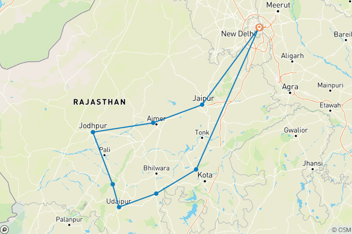 Kaart van Rajasthan Heritage Tour Arrangement