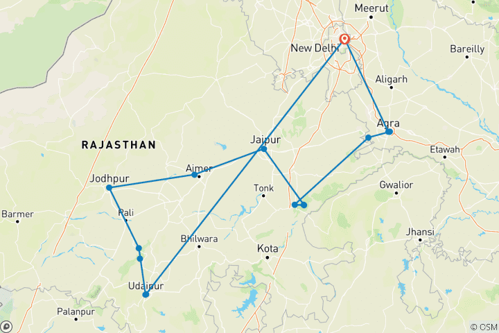 Kaart van Rondreis door India buiten de Gouden Driehoek