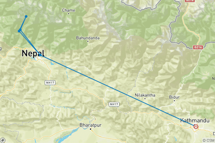 Karte von Annapurna zum Frühstück Trekkingreise (kurzes Trekking ABC)
