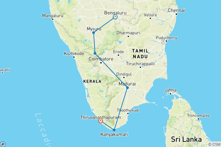 Carte du circuit Visite du Karnataka et du Tamil Nadu