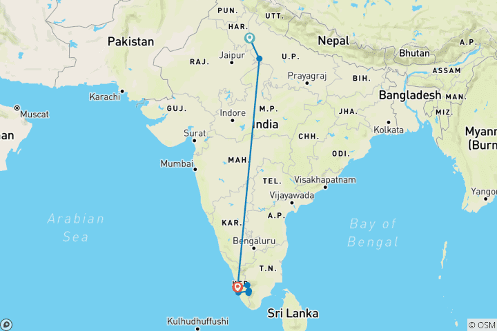 Carte du circuit Circuit au Kerala avec Taj Mahal