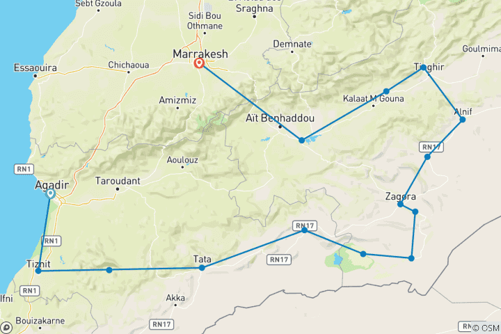 Karte von 7-tägige Südmarokko-Expedition: Kasbahs & Wüste Sahara