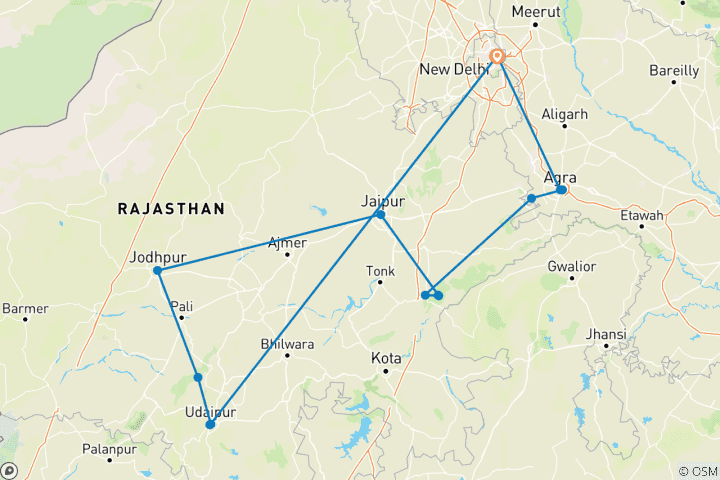 Kaart van Luxe rondreis Noord-India