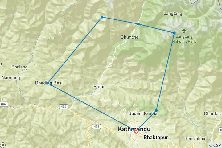 Karte von Helmbu, Lantang, Gosainkunda und Ruby Valley Trek - 19 Tage, 18 Nächte