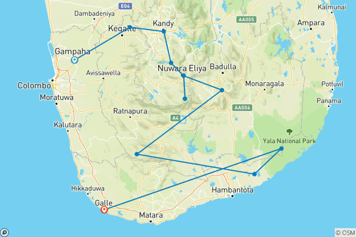 Kaart van Sri Lanka - Tocht door de natuur