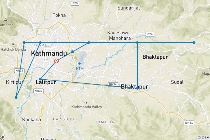 Karte von Kathmandu Nagarkot bei Sonnenaufgang