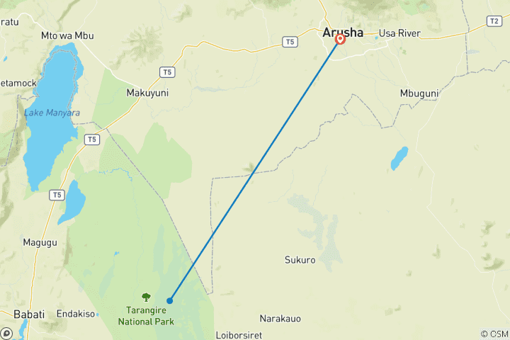 Carte du circuit Excursion d'une journée au parc national de Tarangire