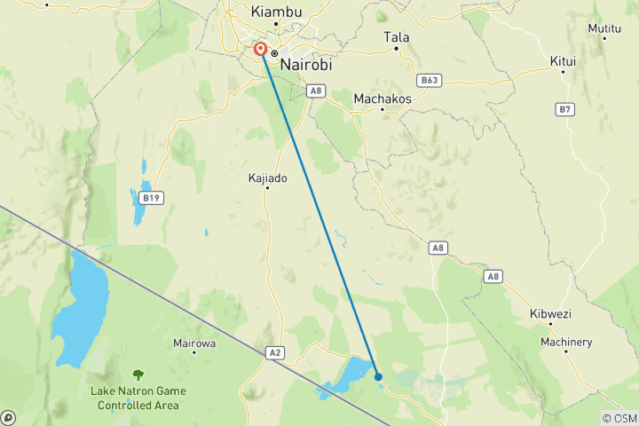 Carte du circuit Safari de nuit de 2 jours dans le parc national d'Amboseli - Départ quotidien garanti