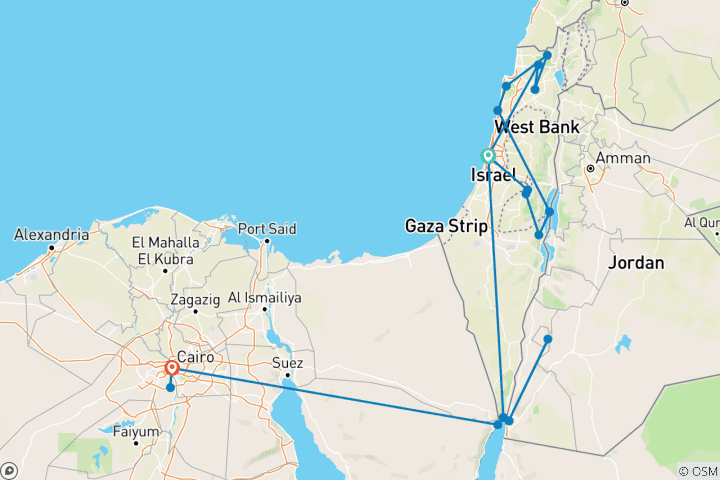 Map of Holy Land and Egypt 13 days