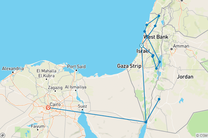 Mapa de Tierra Santa y Egipto - 13 días