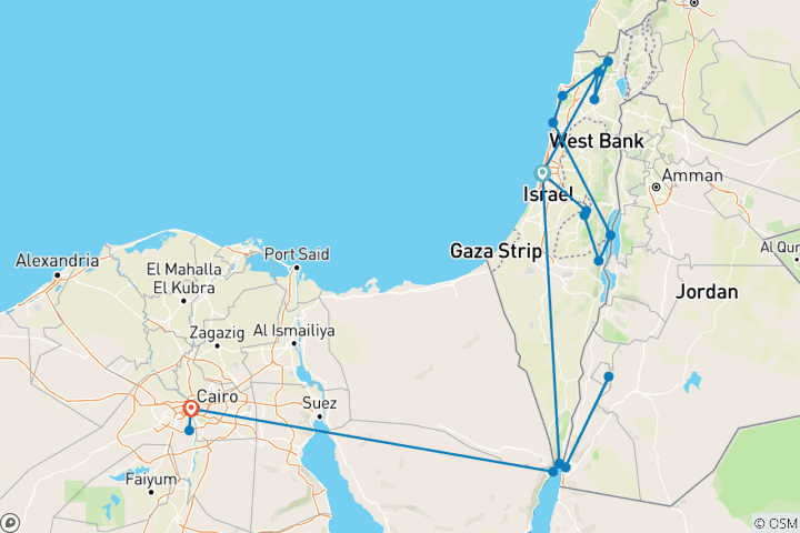 Carte du circuit Terre sainte et Égypte 13 jours