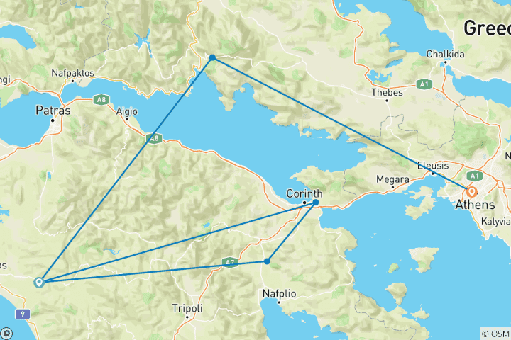 Map of Epidaurus, Mycenae, Olympia and Delphi Three Days Tour from Athens