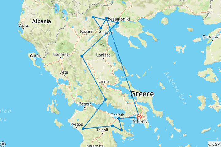 Carte du circuit Grand tour de Grèce en sept jours au départ d'Athènes