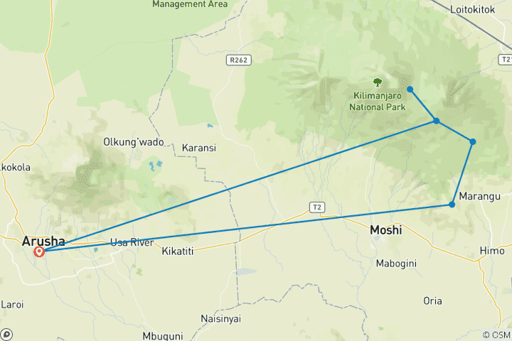 Karte von 5 Tage Kilimanjaro Marangu (Coca Cola) Route