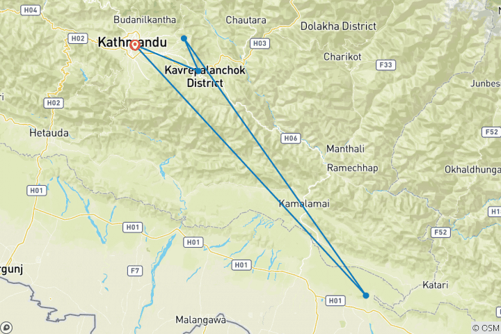 Kaart van Chisapani Nagarkot & Dhulikhel Trektocht 4 dagen