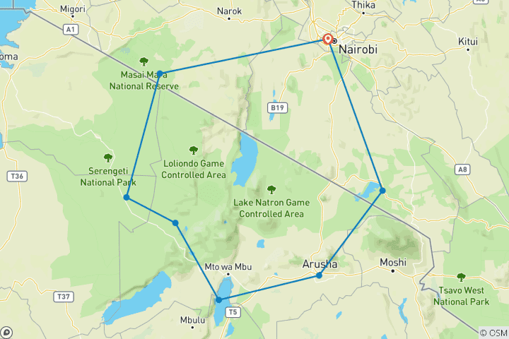 Map of 11 Day Best of East Africa Safari