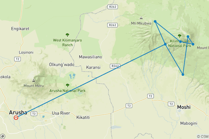 Karte von 7 Tage Kilimanjaro Machame Route (körperliche Herausforderung)