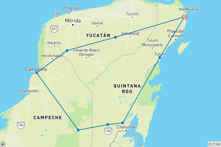 Carte du circuit Archéologie et histoire du Yucatan