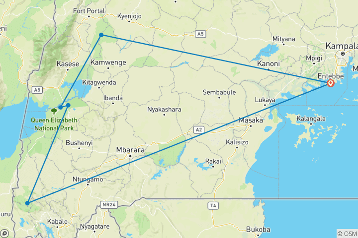 Karte von Uganda Wildlife Abenteuer Safari - 7 Tage