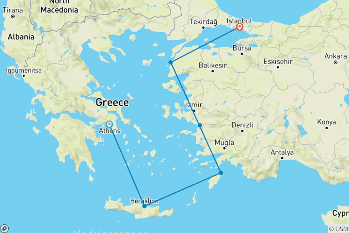 Mapa de Tesoros del Mediterráneo antiguo: de Atenas (El Pireo) a Estambul
