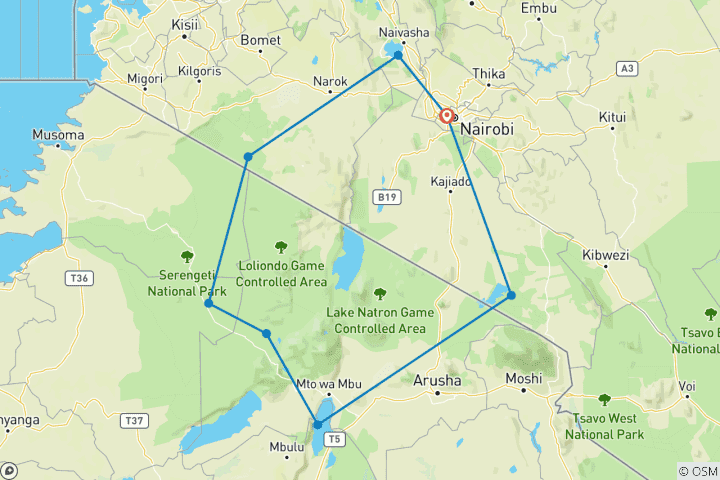 Carte du circuit Classic Best Adventure Kenya et Tanzanie, Hébergement de base