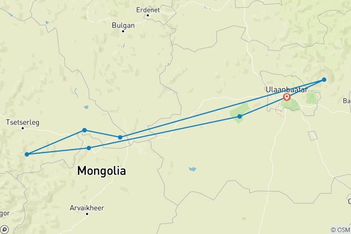 Karte von Mongolei Rundreise - 8 Tage, 7 Nächte