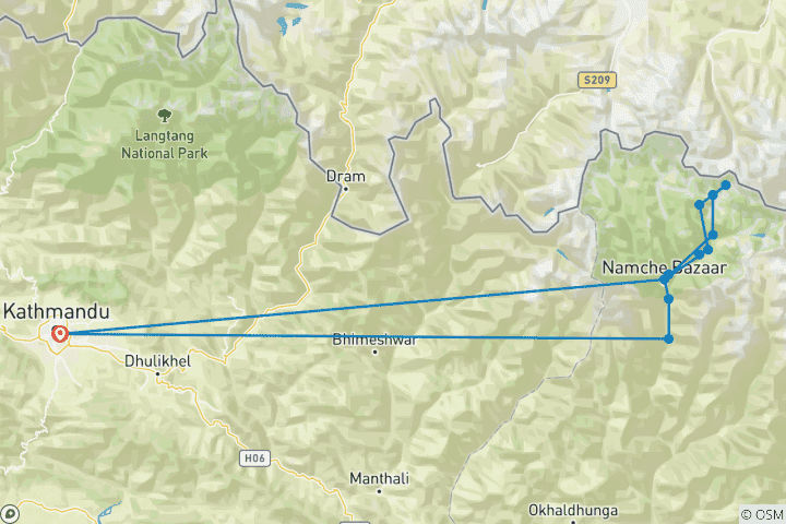 Map of 16 Days -Everest Base Camp Leisurely Trek