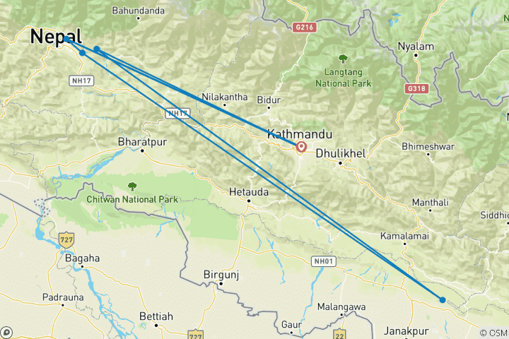 Kaart van De Koninklijke Trek - 9 dagen