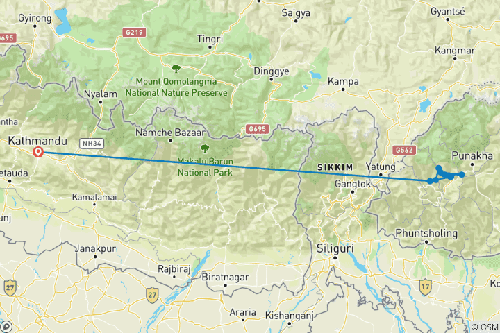 Carte du circuit 13 jours - Trek sur le sentier Druk