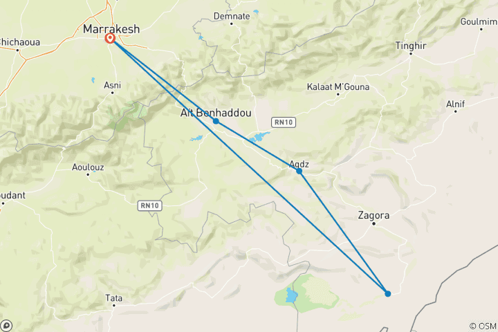 Karte von Kamel Trekking in Marokko - 7 Tage (nach Erg Smar)