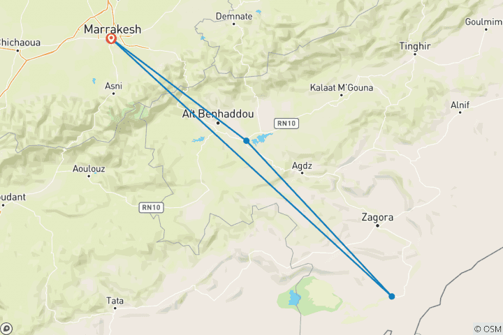 Karte von Wüstentrek ab Marrakesch (5 Tage)