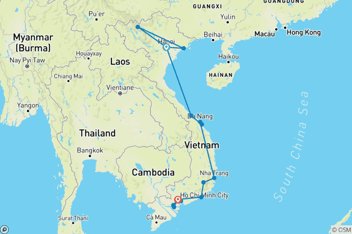Mapa de Descubrir Vietnam 22 días y 21 noches De Hanói a Ciudad Ho Chi Minh