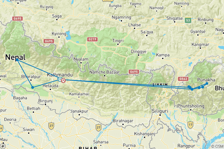 Carte du circuit Circuit au Népal et au Bhoutan : L'essence de l'Himalaya