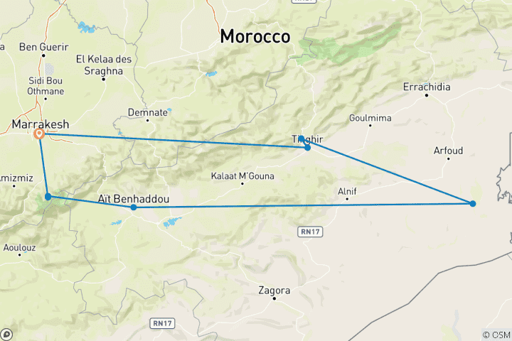Karte von 7-tägige Marokko Wüste & Berge Abenteuer Tour