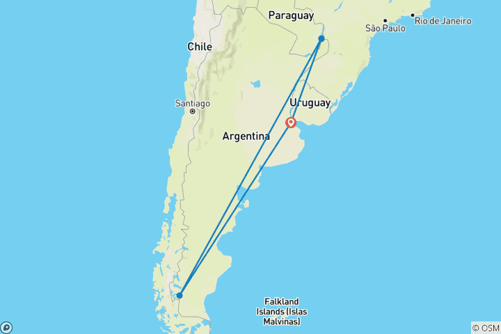 Carte du circuit 10 jours d'exploration PREMIUM de Buenos Aires, des chutes d'Iguazu et de la Patagonie