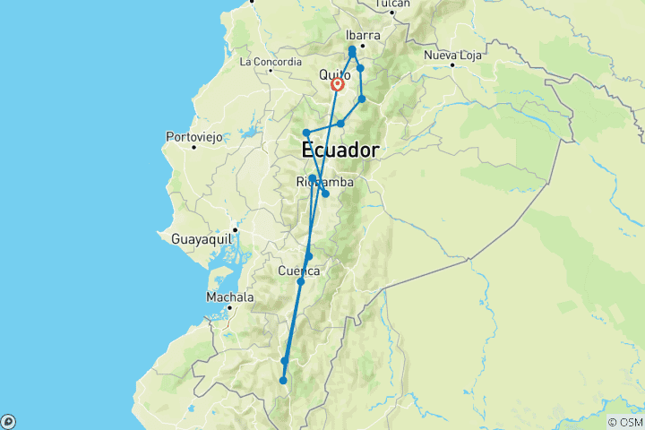 Map of Ecuador Andean Jewels 10 Days Tour