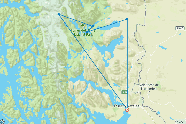 Map of Patagonia: Torres Del Paine ‘W’ Trek – 5 Days
