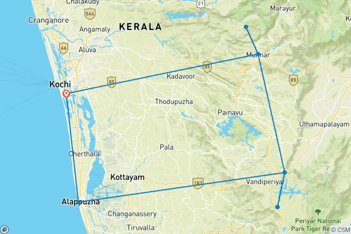 Map of Beautiful Kerala 5 Nights