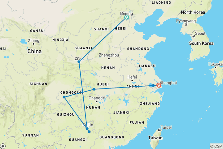 Kaart van Op maat gemaakte 15-daagse klassieke rondreis door China met een 5-sterrencruise, volledig begeleid (privé)