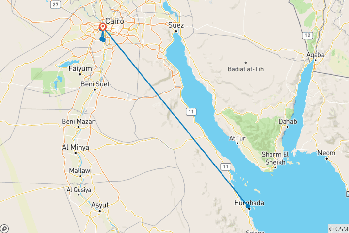 Kaart van 10 dagen Cairo & Hurghada vakantie (5 bestemmingen)