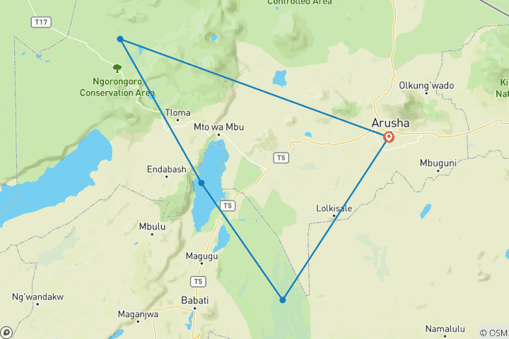 Carte du circuit 3 jours à la découverte des Big 5 en Tanzanie