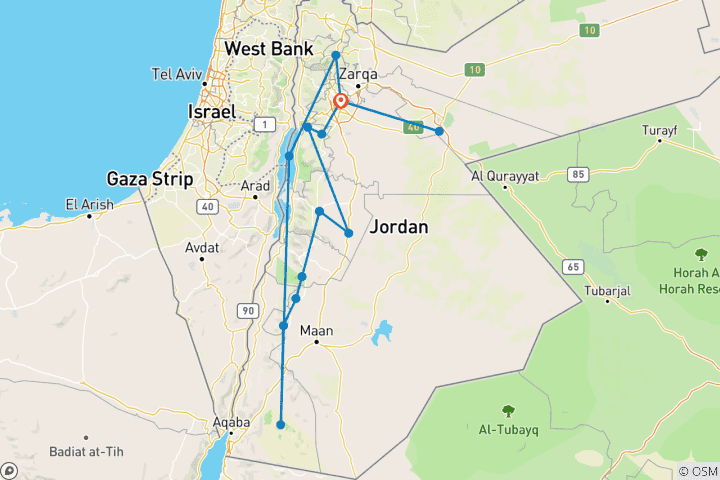Map of 11 Days 10 nights Panorama Jordan Tour (CT-JHT-018)