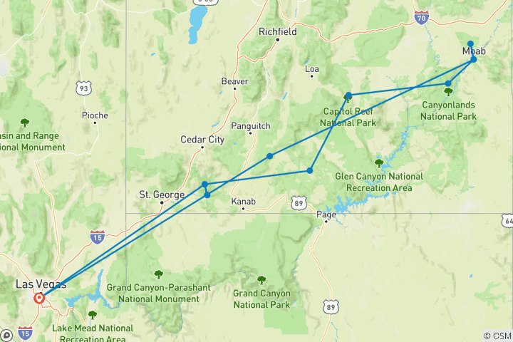 Carte du circuit Camping dans l'Utah - Les