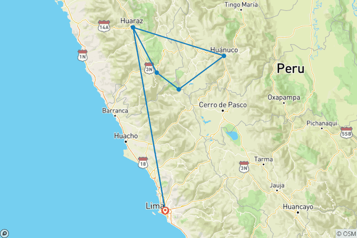 Carte du circuit Aventure au Pérou - Trekking dans la Cordillère Huayhuash