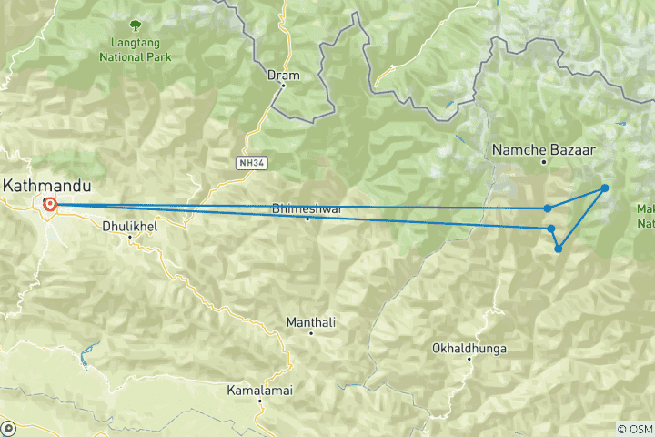 Kaart van Mera Peak Summit Terugkeer per Helikopter 11 Dagen